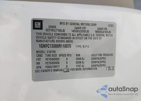 2008 Chevrolet Tahoe Ltz z USA, uszkodzony, nr VIN 1GNFC13088R110070